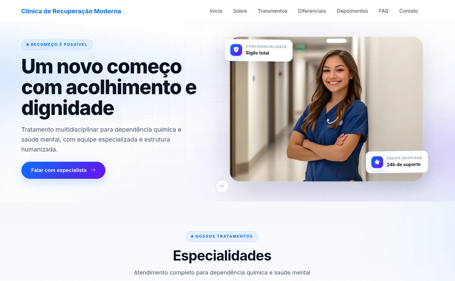 Pré-visualização: Clínica de Recuperação Moderna