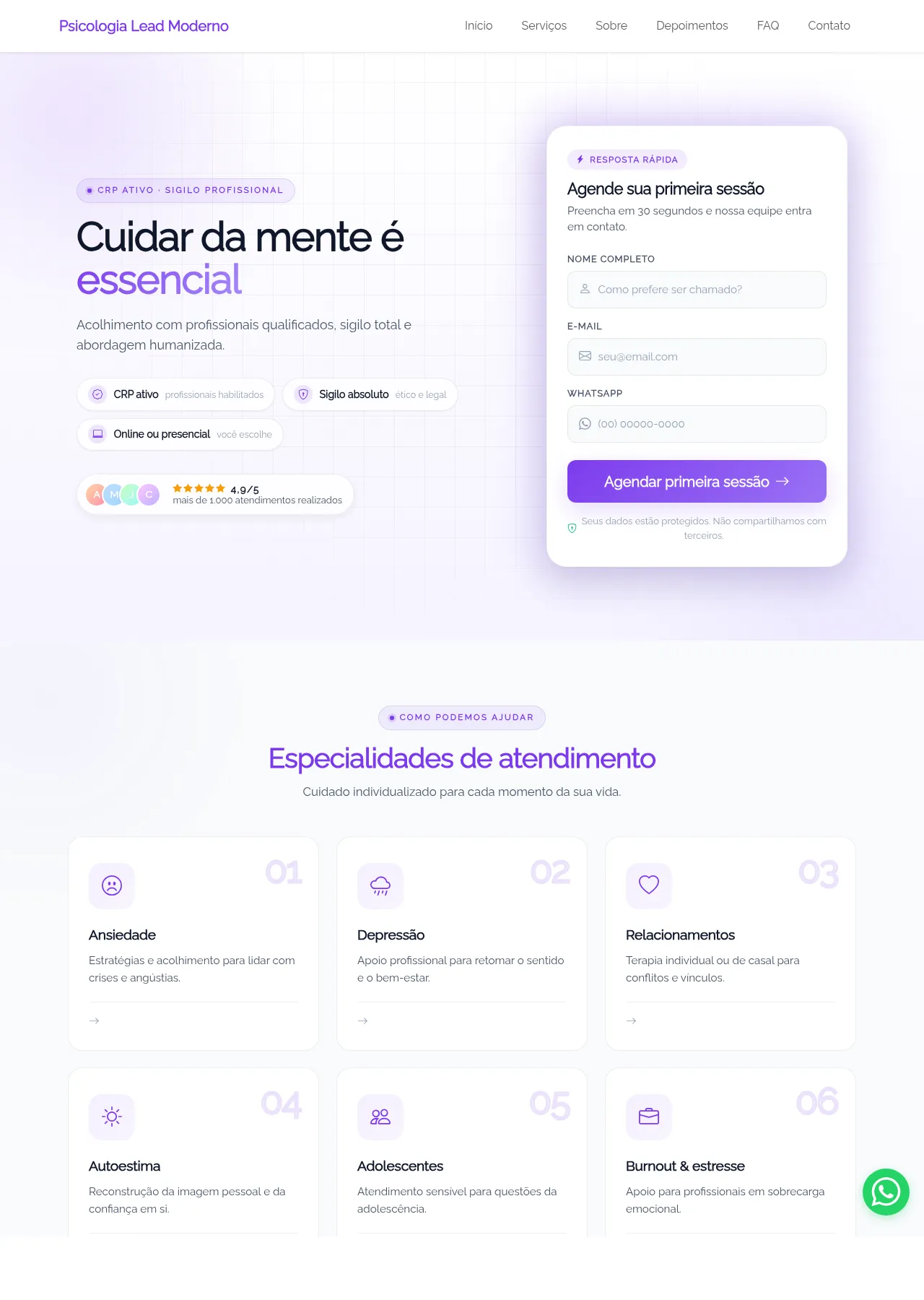 Pré-visualização: Psicologia Lead Moderno