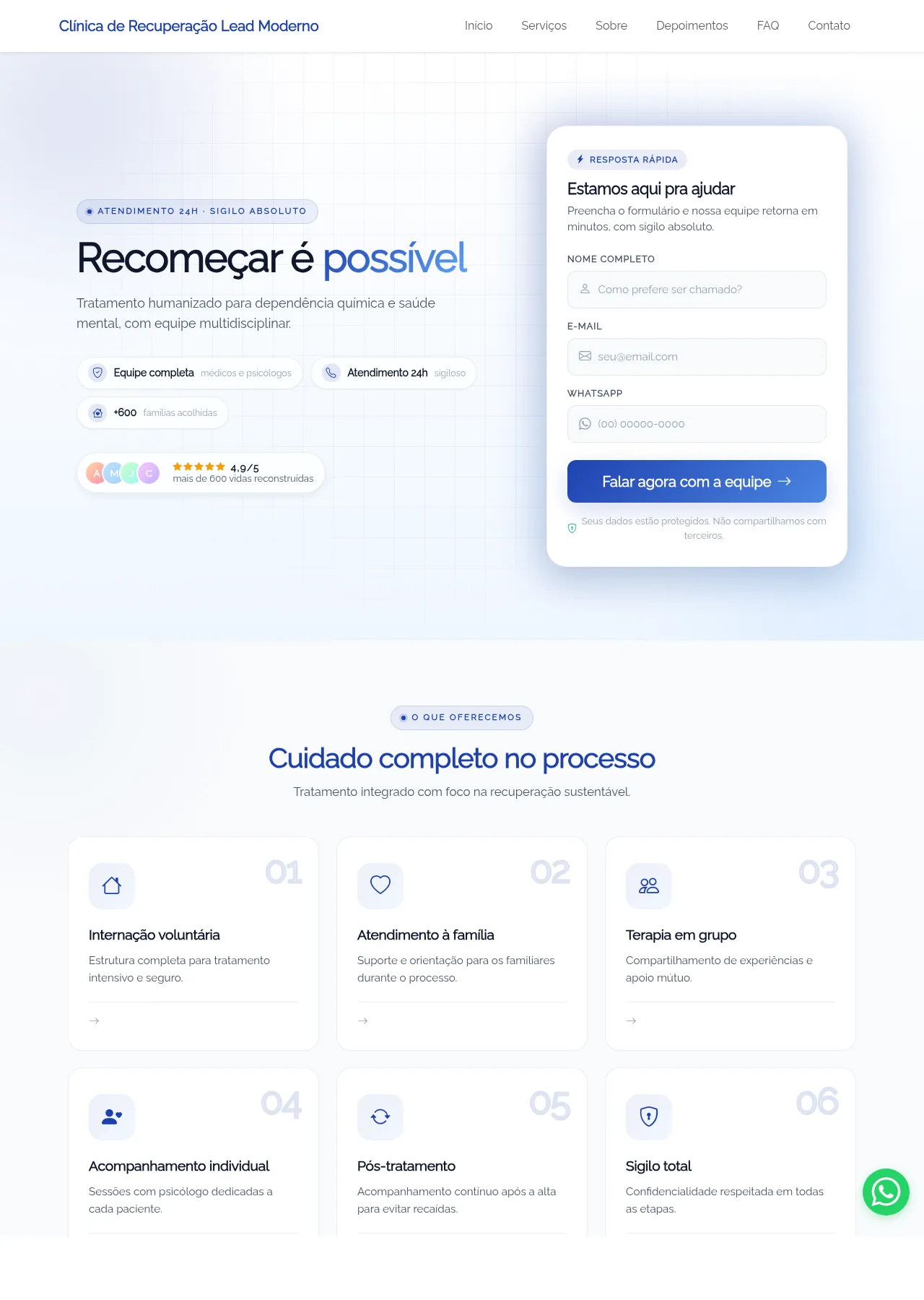 Pré-visualização: Clínica de Recuperação Lead Moderno