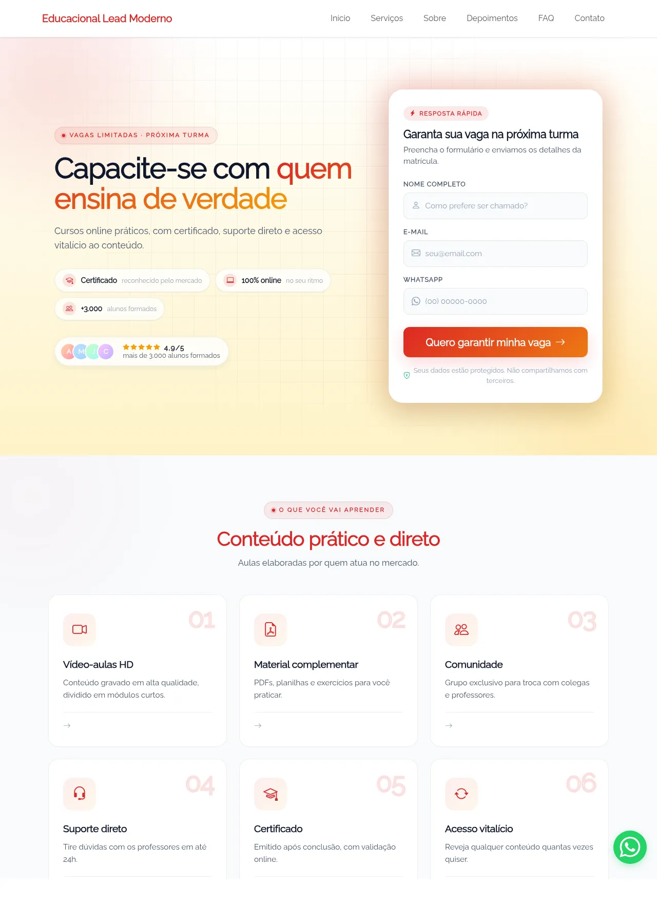 Pré-visualização: Educacional Lead Moderno