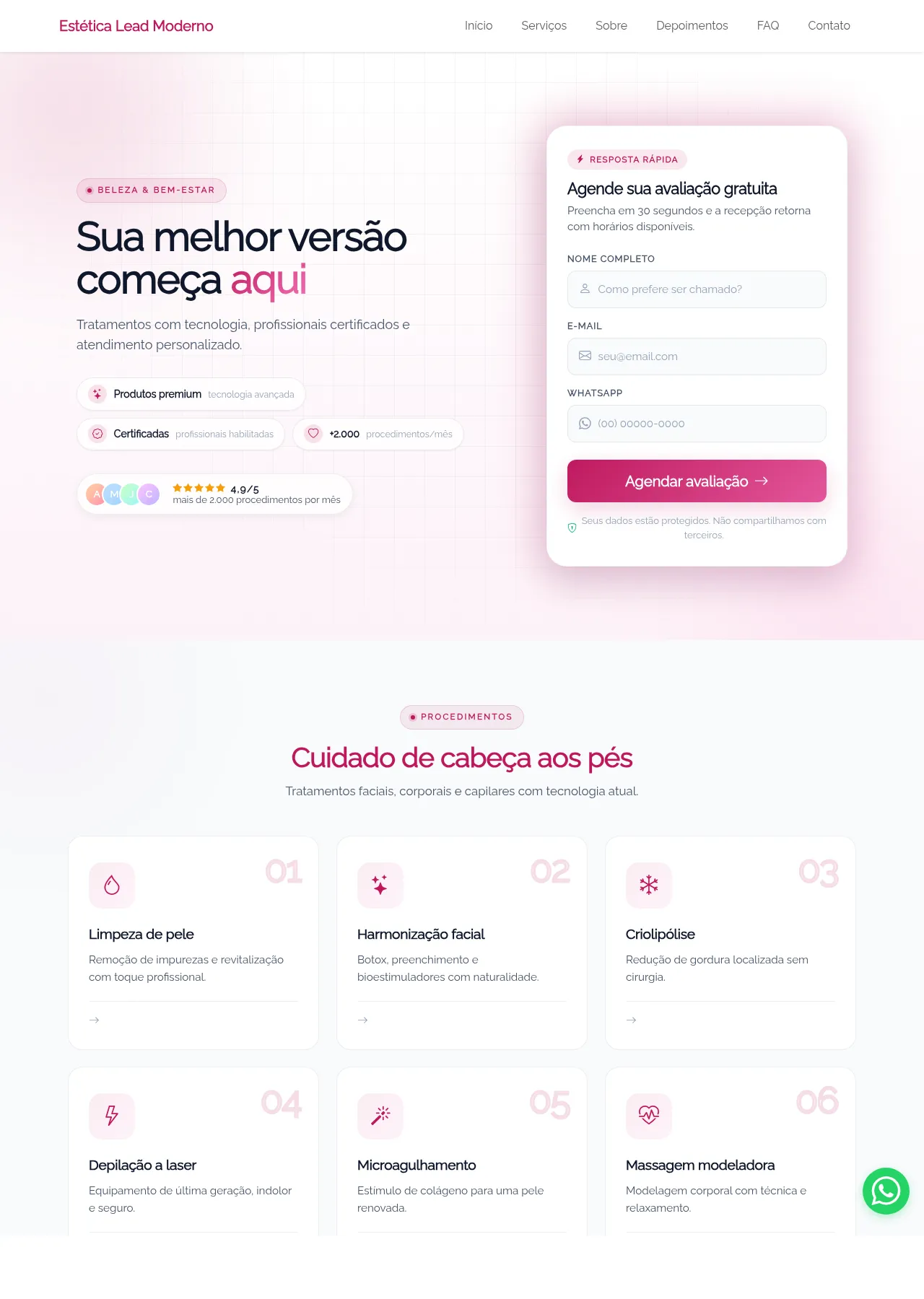 Pré-visualização: Estética Lead Moderno